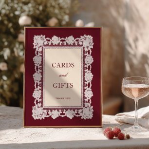 Burgundy Lace Frame Wedding Cards & Gifts Poster