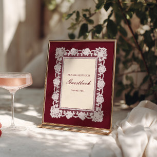 Burgundy Lace Frame Wedding Guestbook Sign