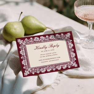 Burgundy Lace Frame Wedding RSVP Card