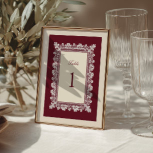 Burgundy Lace Frame Wedding Table Number