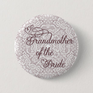 Burgundy Lace Hearts Grandmother of the Bride 6 Cm Round Badge