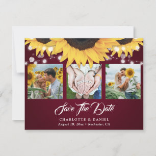 Burgundy Lace Sunflower Photo Collage Wedding Save The Date