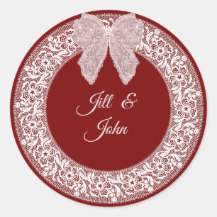 Burgundy Lace Wreath Wedding Favour Elegant Sticke Classic Round Sticker