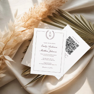 Burgundy Laurel Wedding Invitation QR Code