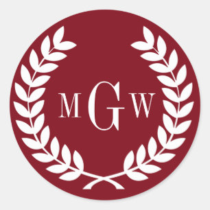Burgundy Laurel Wreath Monogram Env Seal