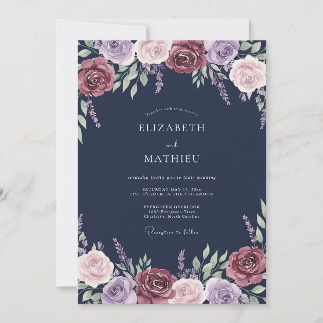 Burgundy Lavender Blossom Wedding Invitation (Front)