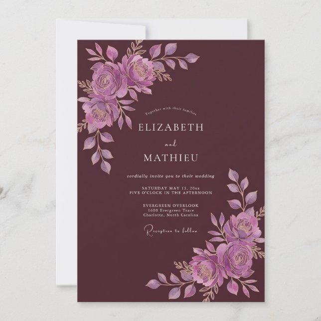 Burgundy Lavish Romantic Wedding Invitation (Front)