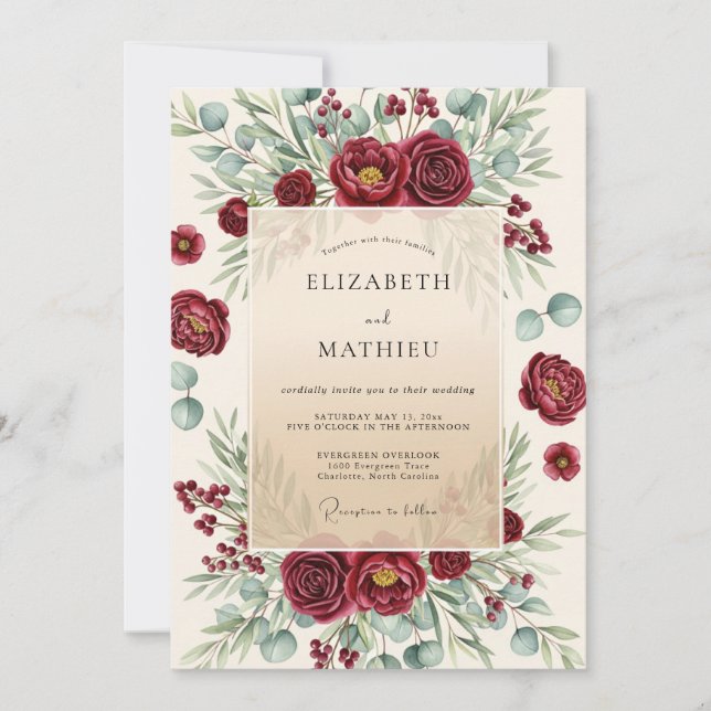 Burgundy Lavish Winter Wedding Invitation (Front)