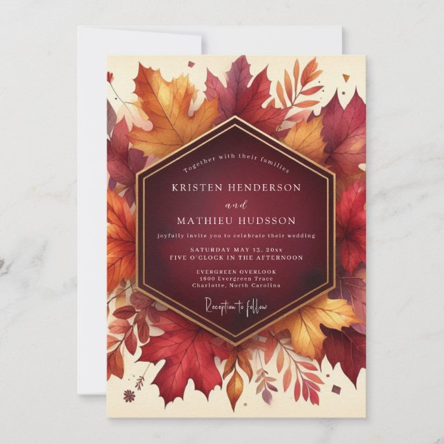 Burgundy Leaf Autumn Wedding Invitation (Front)