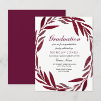 Burgundy Leaf Wreath Boy or girl Graduation Party