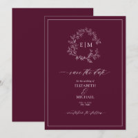 Burgundy Leafy Crest Monogram Save the Date