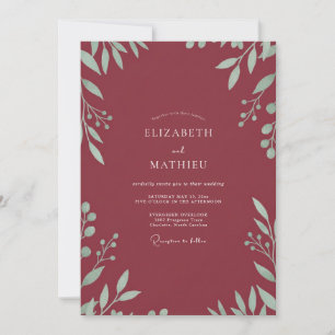 Burgundy Leafy Wedding Invitation