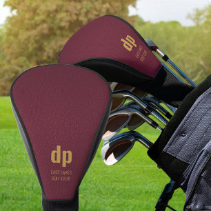 Burgundy Leather Look Monogram Personalised Name Golf Head Cover