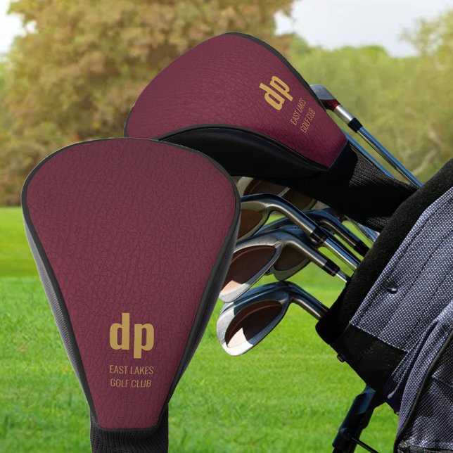 Burgundy Leather Look Monogram Personalised Name Golf Head Cover (Creator Uploaded)