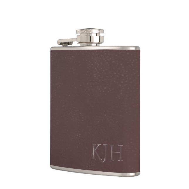 Burgundy Leather with Monogram Hip Flask (Left)