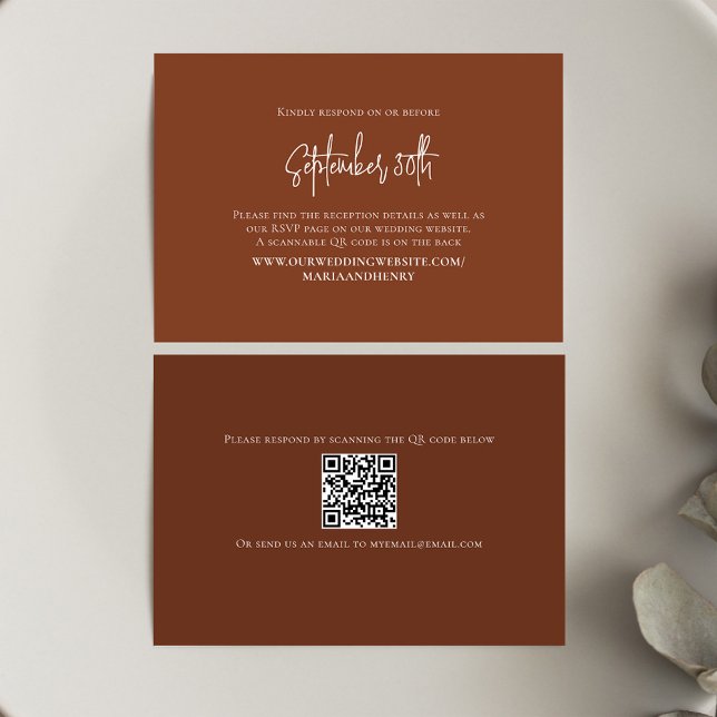 Burgundy Leaves Elegant RSVP QR Code (Burgundy solid colored rsvp card template.)