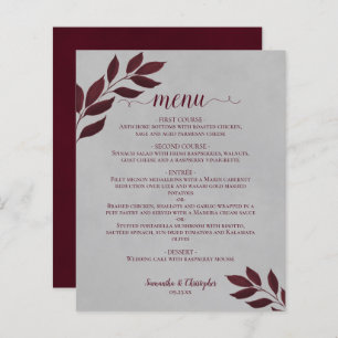 Burgundy Leaves on Grey Budget Wedding Menu