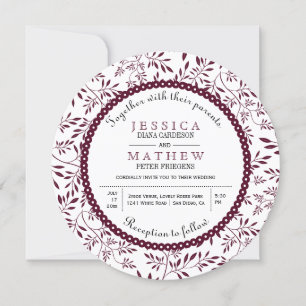 Burgundy leaves pattern modern floral wedding invitation