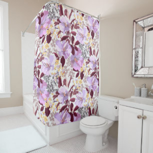 Burgundy Leaves Purple Floral Pattern  Shower Curtain
