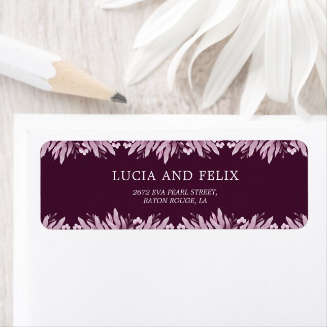 Burgundy Leaves Wedding Return Address  Label (Insitu)