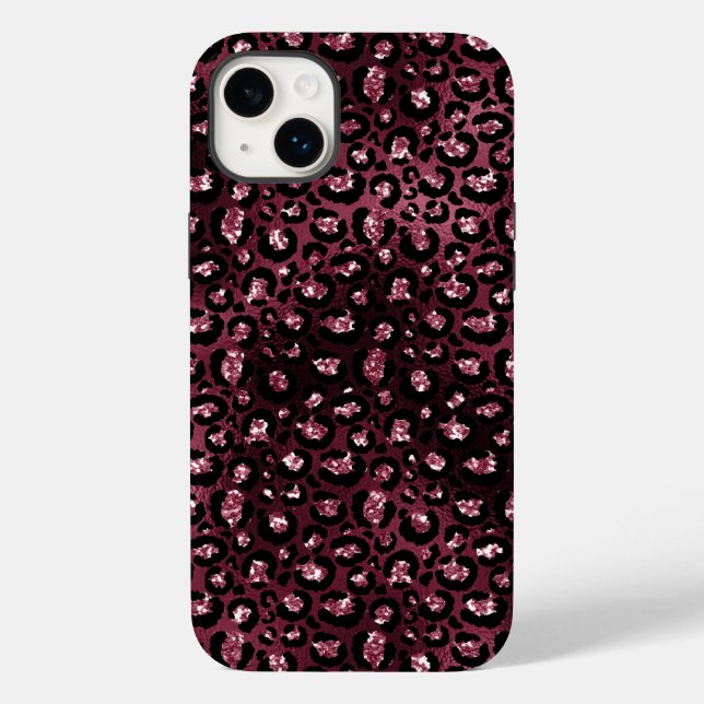 Burgundy Leopard Print Glitter Case-Mate iPhone Case (Back)