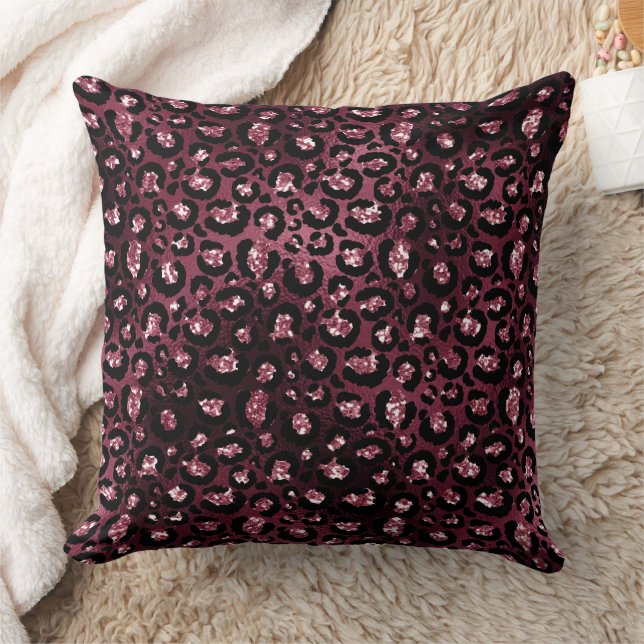 Burgundy Leopard Print Glitter Cushion (Blanket)