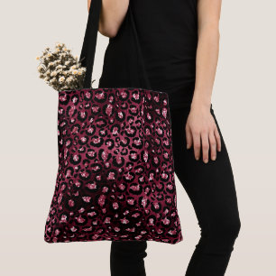 Burgundy Leopard Print Glitter Tote Bag