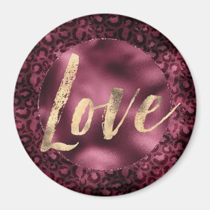 Burgundy Leopard Print Gold Love Magnet