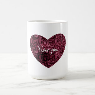Burgundy Leopard Print Heart Coffee Mug