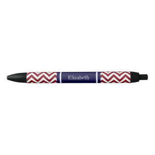 Burgundy Lg Chevron Navy Blue Name Monogram Black Ink Pen