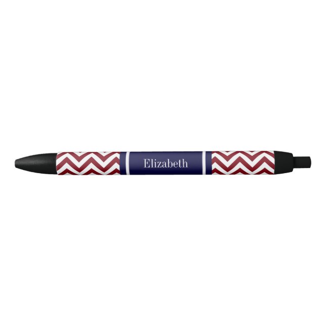 Burgundy Lg Chevron Navy Blue Name Monogram Black Ink Pen (Front)