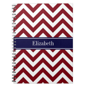 Burgundy Lg Chevron Navy Blue Name Monogram Notebook