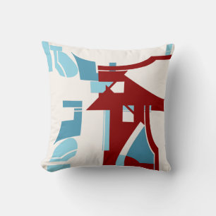 Burgundy Light Blue MCM-inspired Abstract Design Cushion