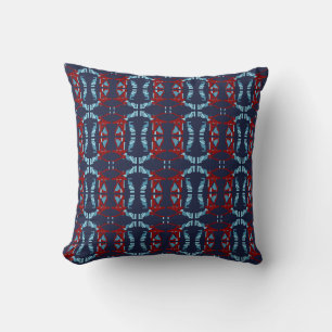 Burgundy Light Blue Navy Mediterranean Small Tiles Cushion