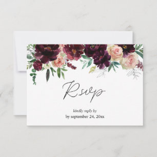 Burgundy & Light Blush Pink Floral with Meal RSVP Card