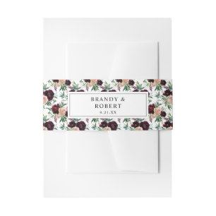 Burgundy & Light Pink Blush Floral 2 Invitation Belly Band