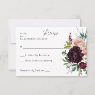 Burgundy & Light Pink Blush Floral no Meal RSVP Card