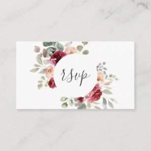 Burgundy Light Pink Flowers Greenery Wedding RSVP Enclosure Card