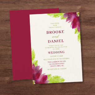 Burgundy Lime Green Watercolor Wedding Invitation