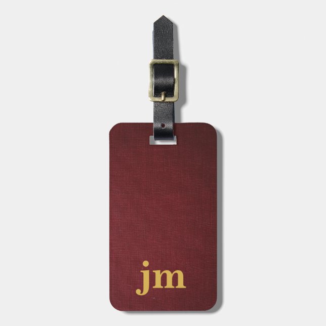 Burgundy linen texture customer design  luggage tag (Front Vertical)