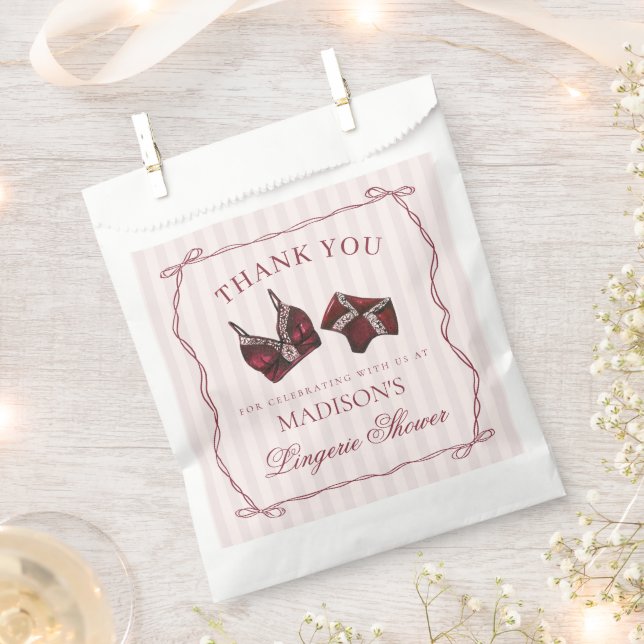 Burgundy Lingerie Shower Bachelorette Dessert Favour Bag (Clipped)