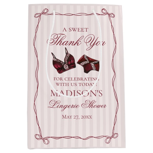Burgundy Lingerie Shower Bachelorette Party Favour Medium Gift Bag (Front)