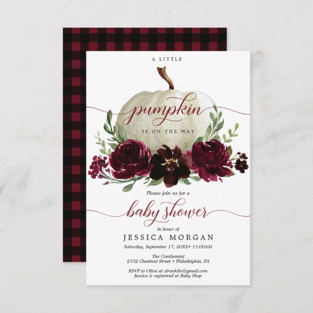 Burgundy Little Pumpkin Baby Shower Invitation (Front/Back)