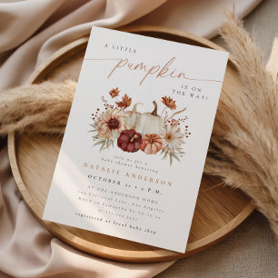 Burgundy Little Pumpkin Fall Floral Baby Shower Invitation