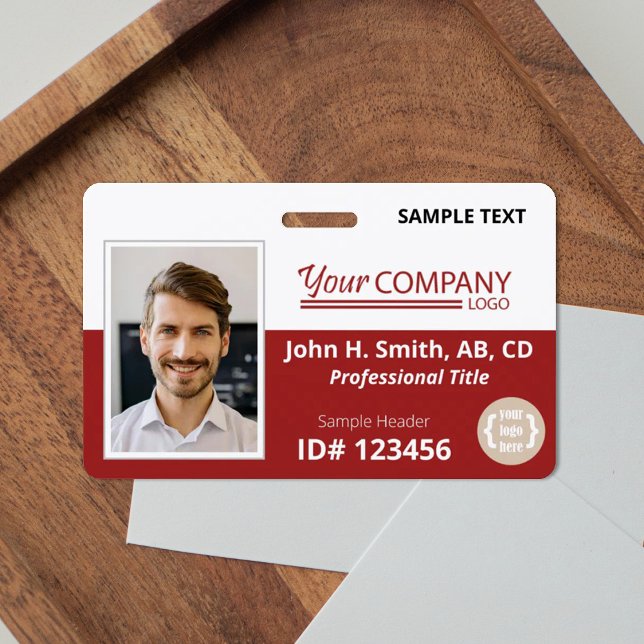 Burgundy Logo Entry Employee Photo ID ID Badge (burgundy red company badge with photo and logos)