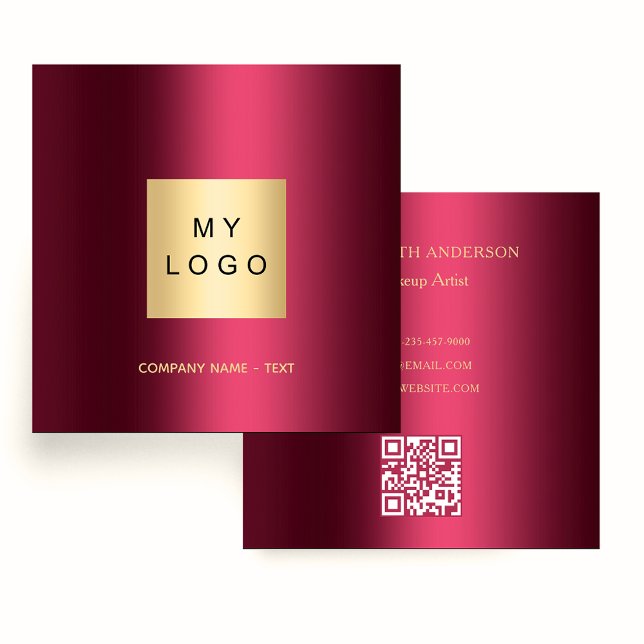 Burgundy logo QR code elegant Square Business Card (Creator Uploaded)