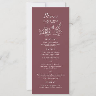 Burgundy Long Tea Length Pumpkin Wedding Menu Card