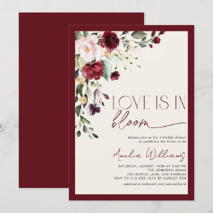 Burgundy Love is in Bloom Floral Watercolor Invitation