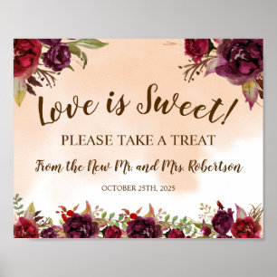 Burgundy Love is Sweet Bridal Shower Wedding Sign