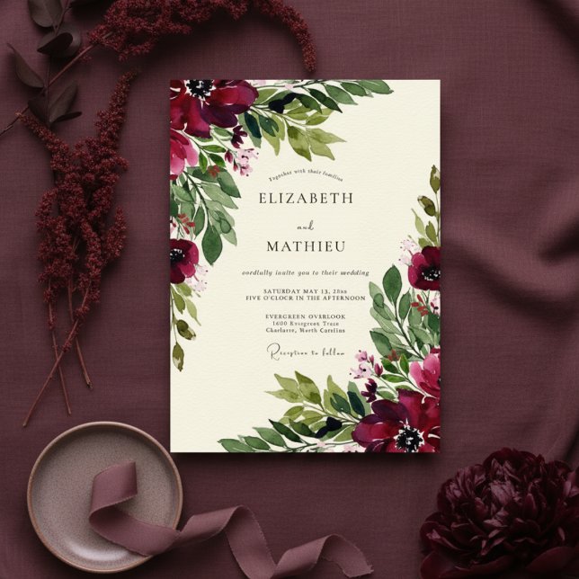 Burgundy Lush Autumn Wedding Invitation (Creator Uploaded)